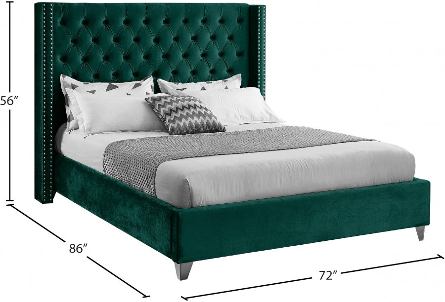 Aiden Velvet Queen Bed Green - AidenGreen-Q