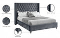 Aiden Velvet Queen Bed Grey - AidenGrey-Q