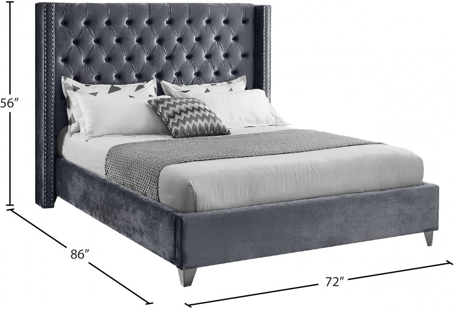 Aiden Velvet Queen Bed Grey - AidenGrey-Q