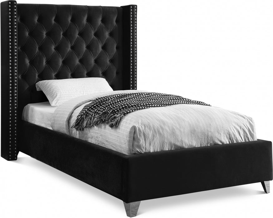 Aiden Velvet Twin Bed Black - AidenBlack-T