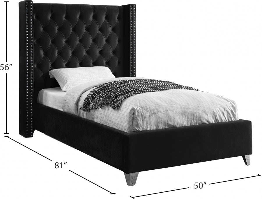 Aiden Velvet Twin Bed Black - AidenBlack-T