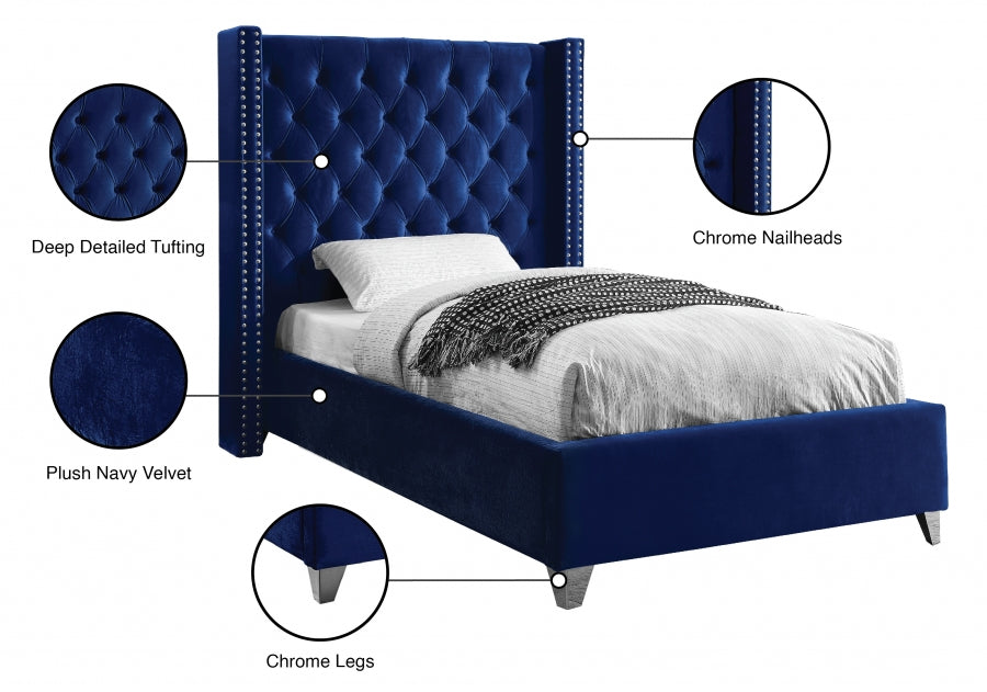 Aiden Velvet Twin Bed Blue - AidenNavy-T