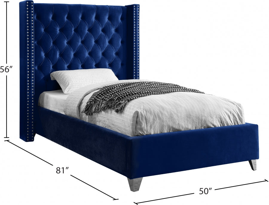 Aiden Velvet Twin Bed Blue - AidenNavy-T