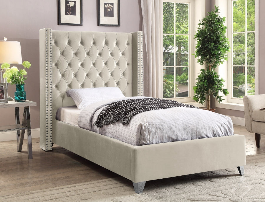 Aiden Velvet Twin Bed Cream - AidenCream-T