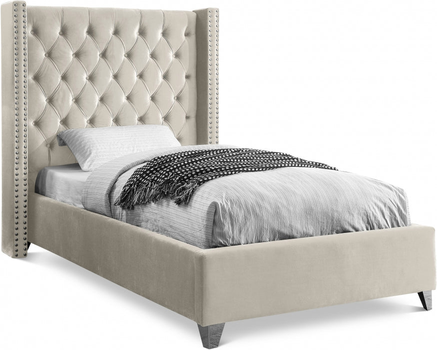 Aiden Velvet Twin Bed Cream - AidenCream-T