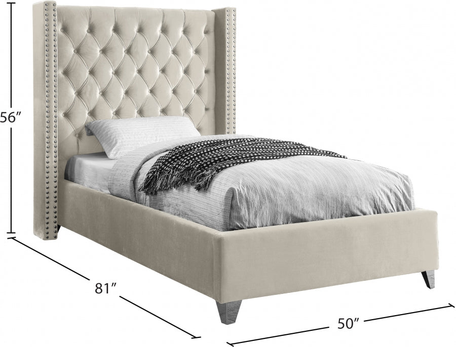 Aiden Velvet Twin Bed Cream - AidenCream-T