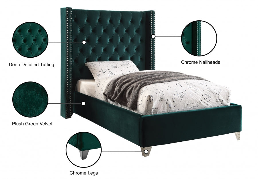 Aiden Velvet Twin Bed Green - AidenGreen-T