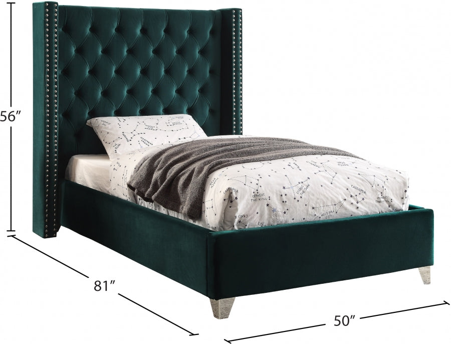 Aiden Velvet Twin Bed Green - AidenGreen-T