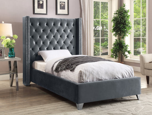 Aiden Velvet Twin Bed Grey - AidenGrey-T