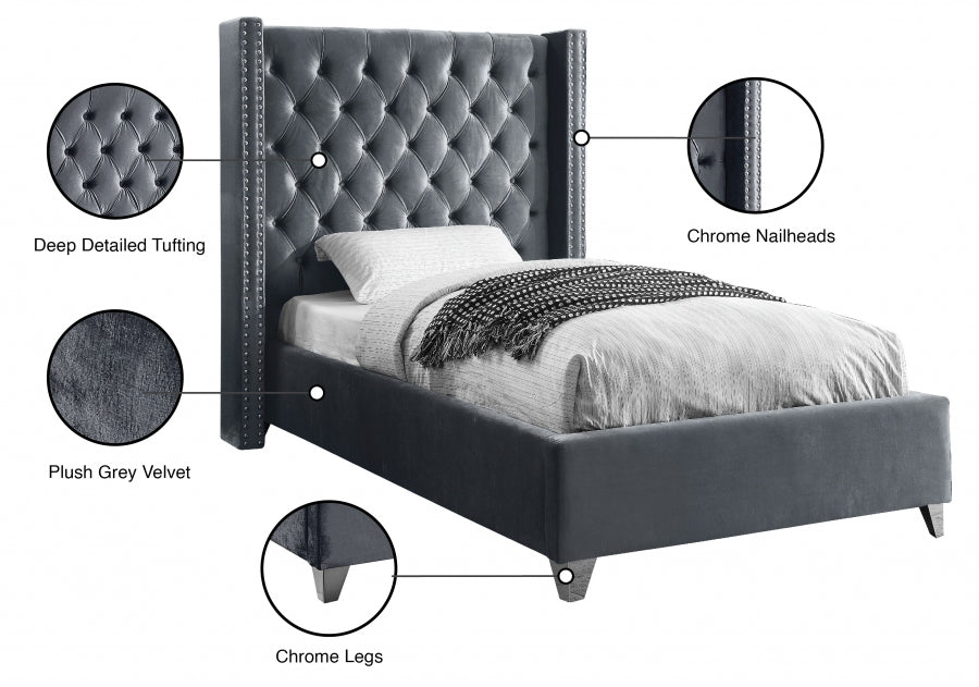 Aiden Velvet Twin Bed Grey - AidenGrey-T