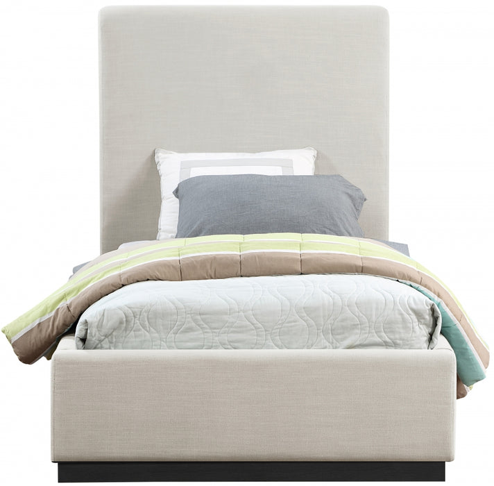 Alfie Linen Textured Fabric Twin Bed Beige - AlfieBeige-T