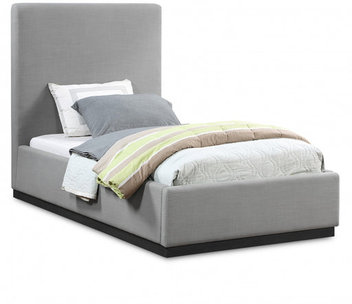 Alfie Linen Textured Fabric Twin Bed Grey - AlfieGrey-T