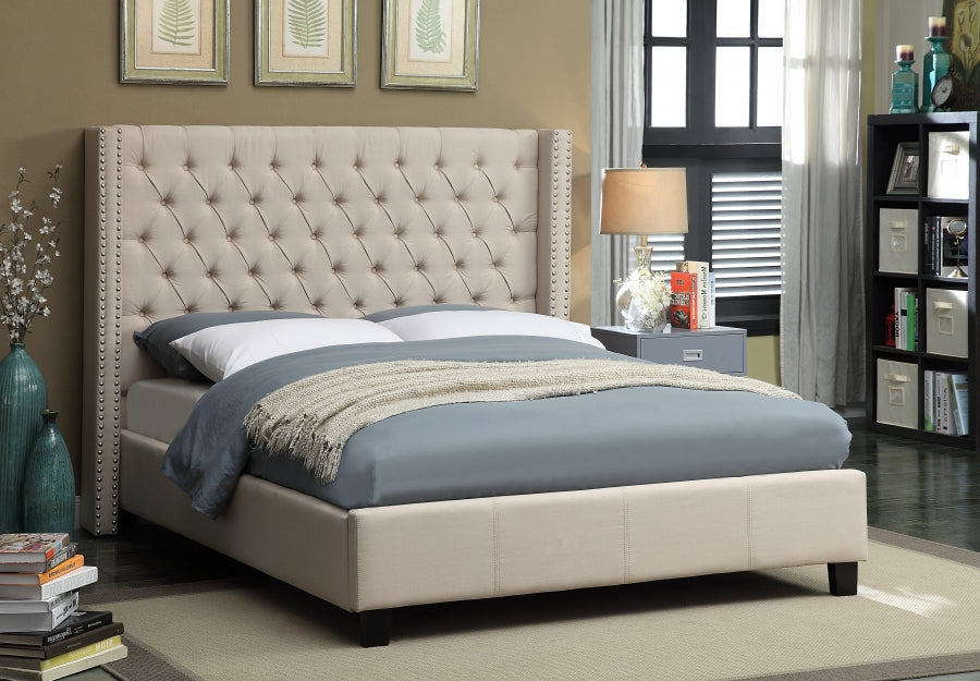 Ashton Linen Textured Full Bed Beige - AshtonBeige-F