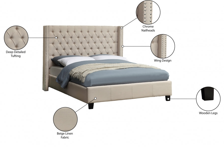 Ashton Linen Textured Full Bed Beige - AshtonBeige-F