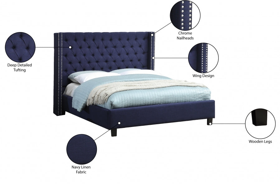 Ashton Linen Textured King Bed Blue - AshtonNavy-K