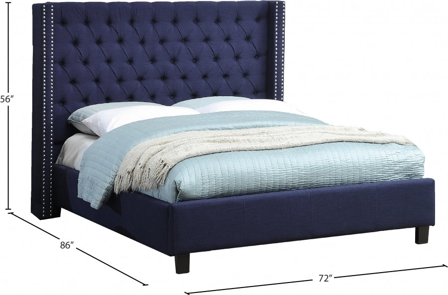 Ashton Linen Textured Queen Bed Blue - AshtonNavy-Q