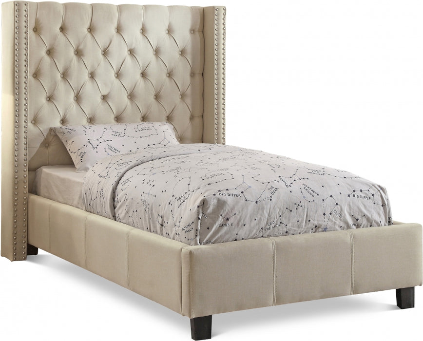 Ashton Linen Textured Twin Bed Beige - AshtonBeige-T