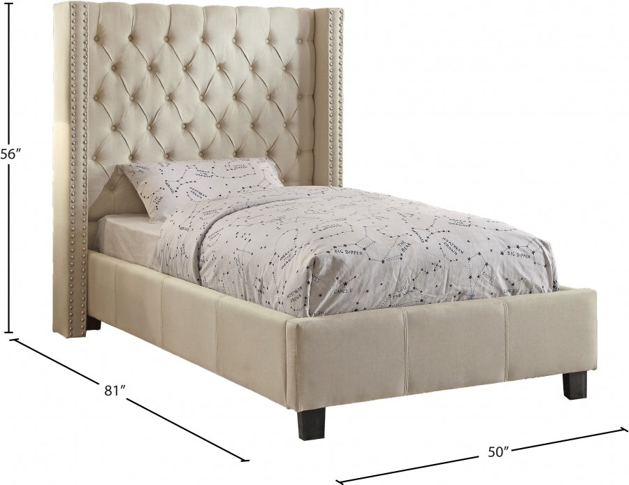 Ashton Linen Textured Twin Bed Beige - AshtonBeige-T