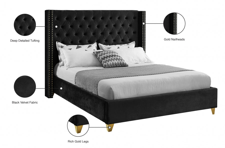 Barolo Velvet Full Bed Black - BaroloBlack-F