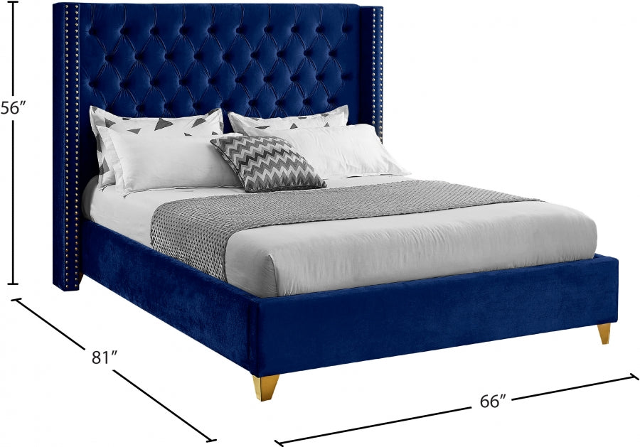 Barolo Velvet Full Bed Blue - BaroloNavy-F