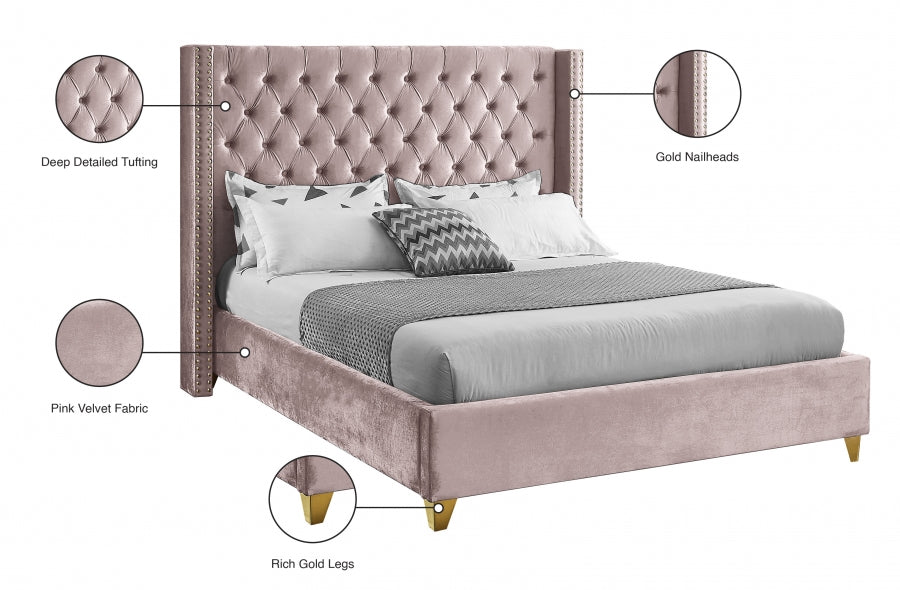 Barolo Velvet Full Bed Pink - BaroloPink-F