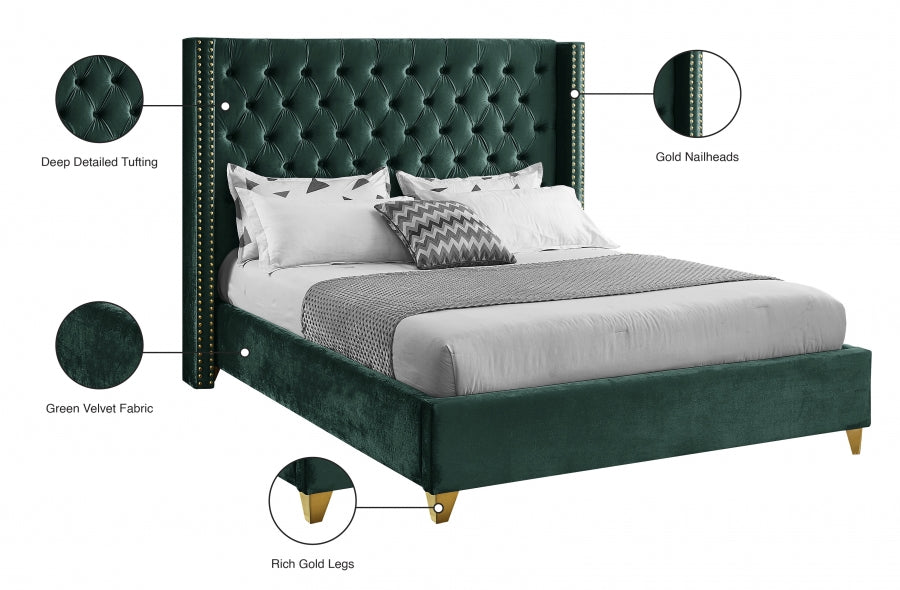 Barolo Velvet King Bed Green - BaroloGreen-K