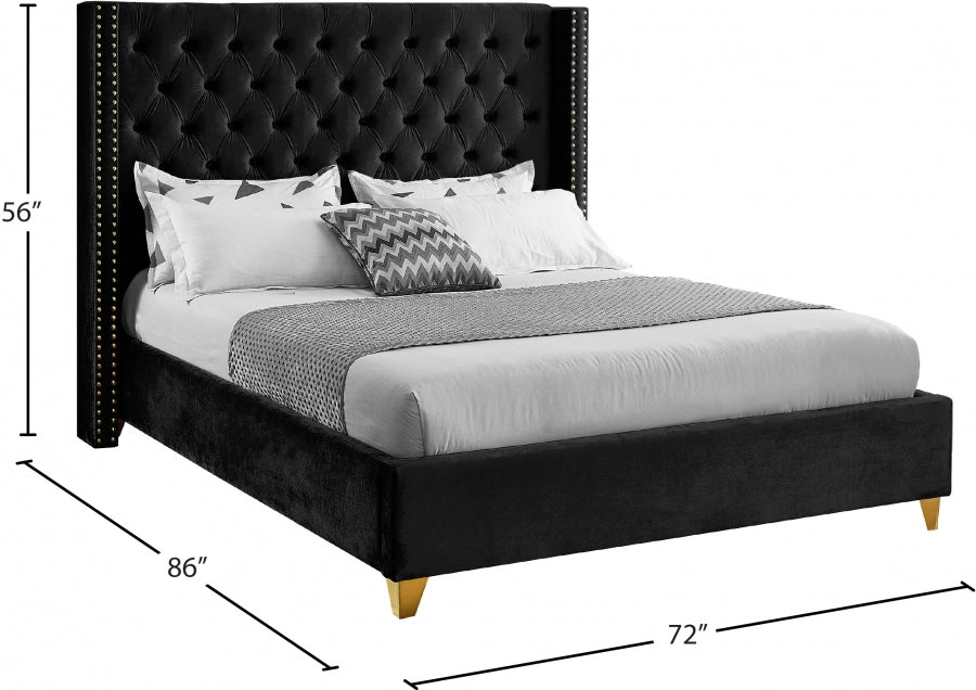 Barolo Velvet Queen Bed Black - BaroloBlack-Q