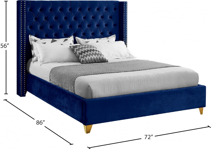 Barolo Velvet Queen Bed Blue - BaroloNavy-Q