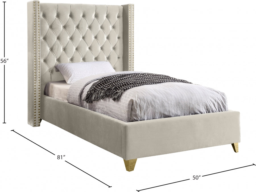 Barolo Velvet Twin Bed Cream - BaroloCream-T