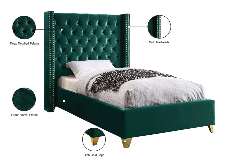 Barolo Velvet Twin Bed Green - BaroloGreen-T