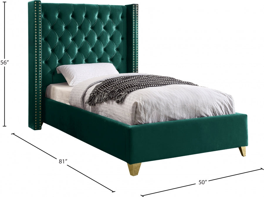 Barolo Velvet Twin Bed Green - BaroloGreen-T