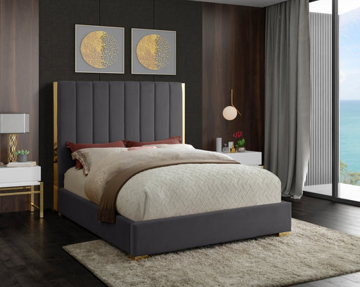 Becca Velvet Full Bed Grey - BeccaGrey-F