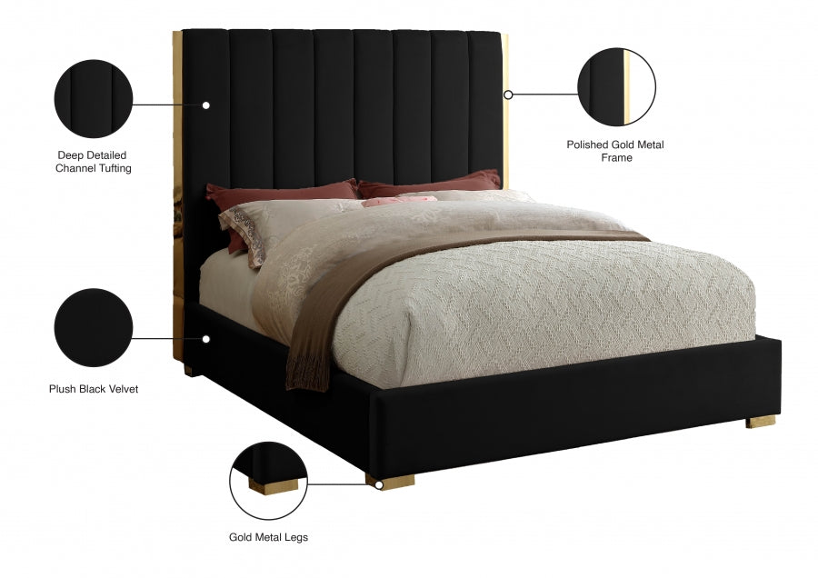 Becca Velvet King Bed Black - BeccaBlack-K