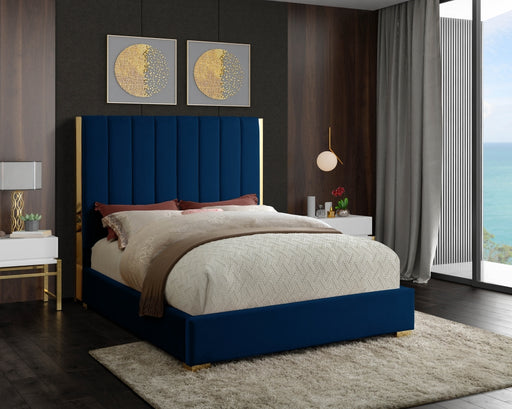 Becca Velvet King Bed Blue - BeccaNavy-K