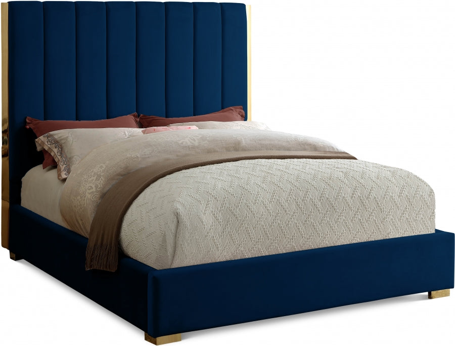 Becca Velvet King Bed Blue - BeccaNavy-K