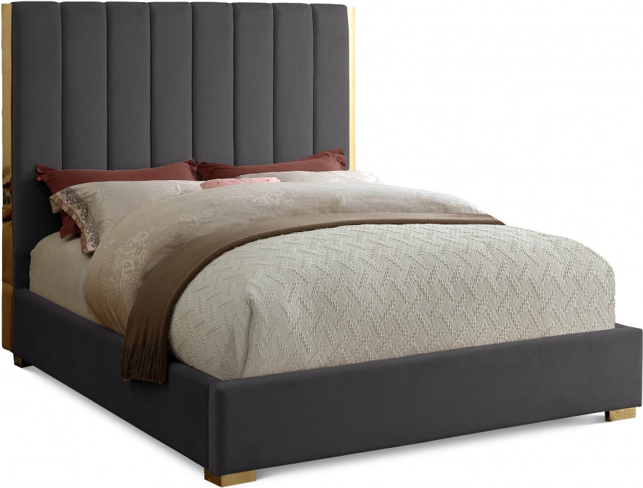 Becca Velvet King Bed Grey - BeccaGrey-K