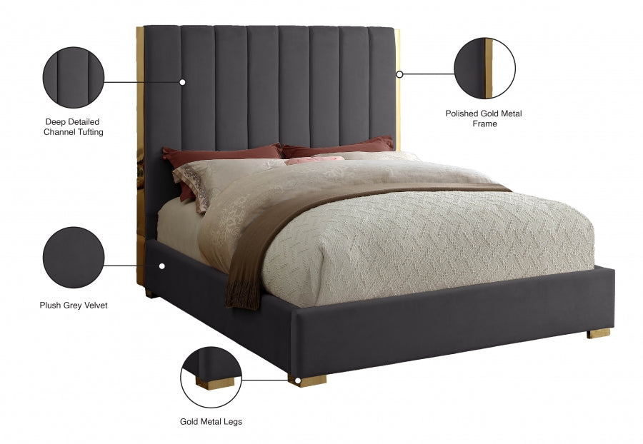 Becca Velvet King Bed Grey - BeccaGrey-K