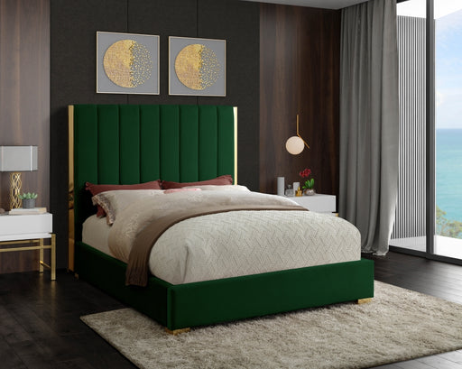 Becca Velvet Queen Bed Green - BeccaGreen-Q