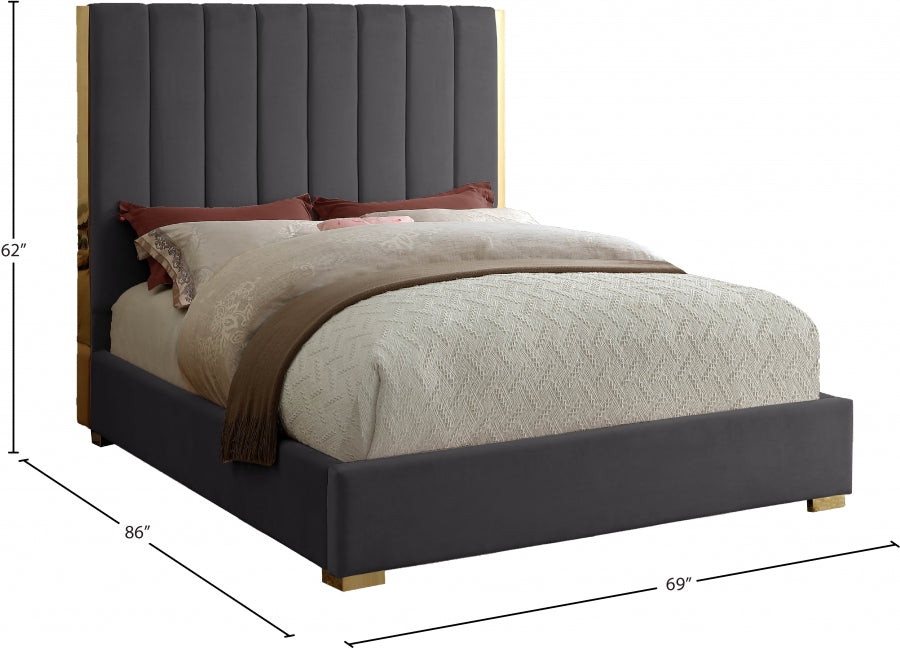 Becca Velvet Queen Bed Grey - BeccaGrey-Q