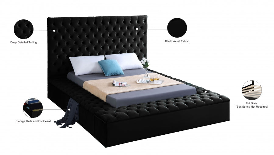 Bliss Velvet Full Bed (3 Boxes) Black - BlissBlack-F