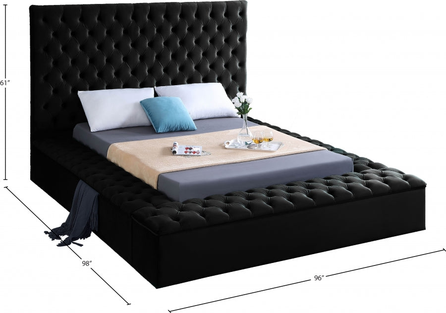 Bliss Velvet King Bed (3 Boxes) Black - BlissBlack-K