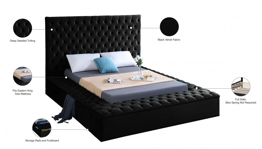 Bliss Velvet King Bed (3 Boxes) Black - BlissBlack-K