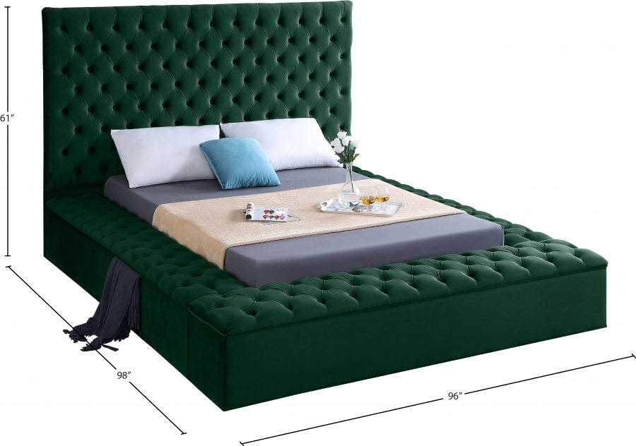 Bliss Velvet King Bed (3 Boxes) Green - BlissGreen-K