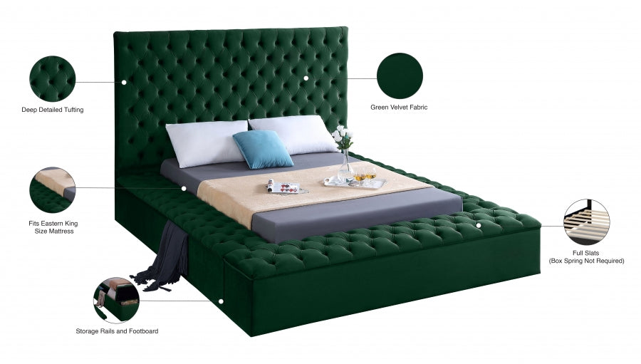 Bliss Velvet King Bed (3 Boxes) Green - BlissGreen-K