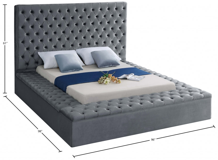 Bliss Velvet King Bed (3 Boxes) Grey - BlissGrey-K