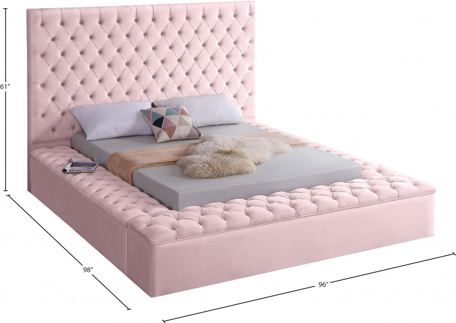 Bliss Velvet King Bed (3 Boxes) Pink - BlissPink-K