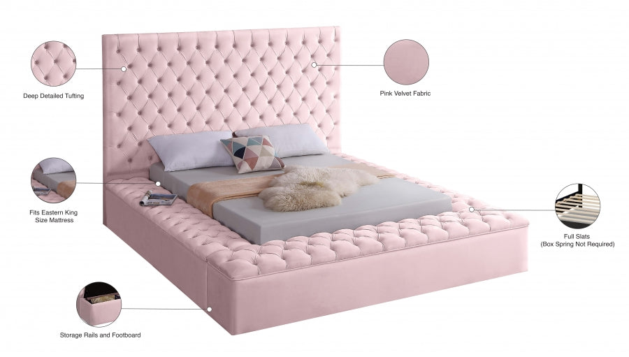 Bliss Velvet King Bed (3 Boxes) Pink - BlissPink-K