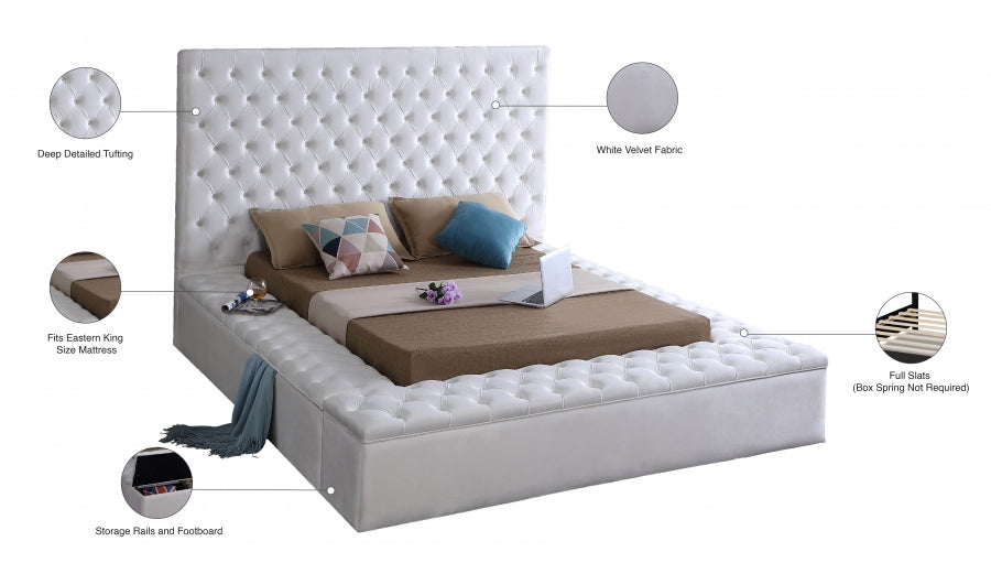 Bliss Velvet King Bed (3 Boxes) White - BlissWhite-K