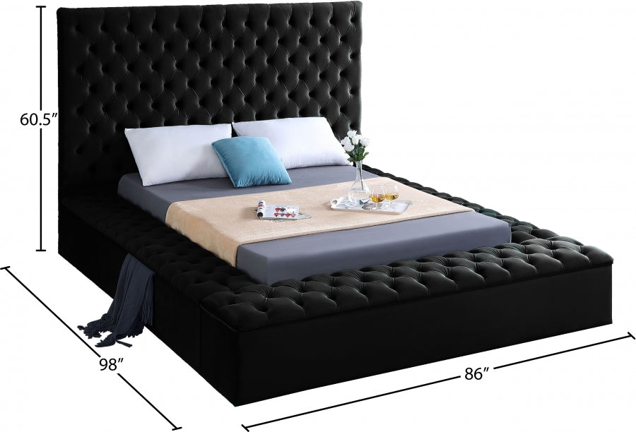 Bliss Velvet Queen Bed (3 Boxes) Black - BlissBlack-Q