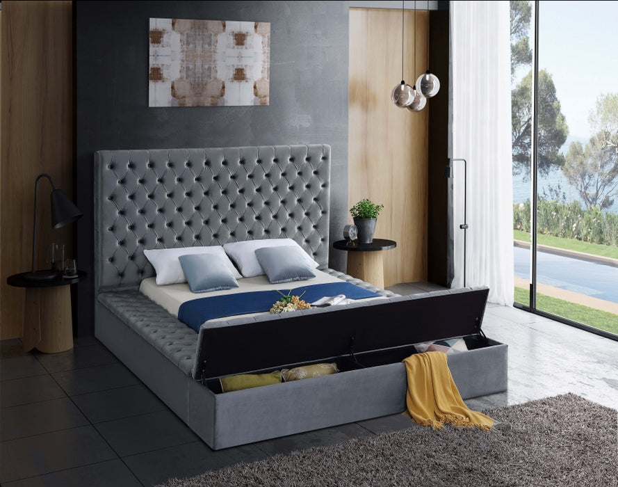 Bliss Velvet Queen Bed (3 Boxes) Grey - BlissGrey-Q